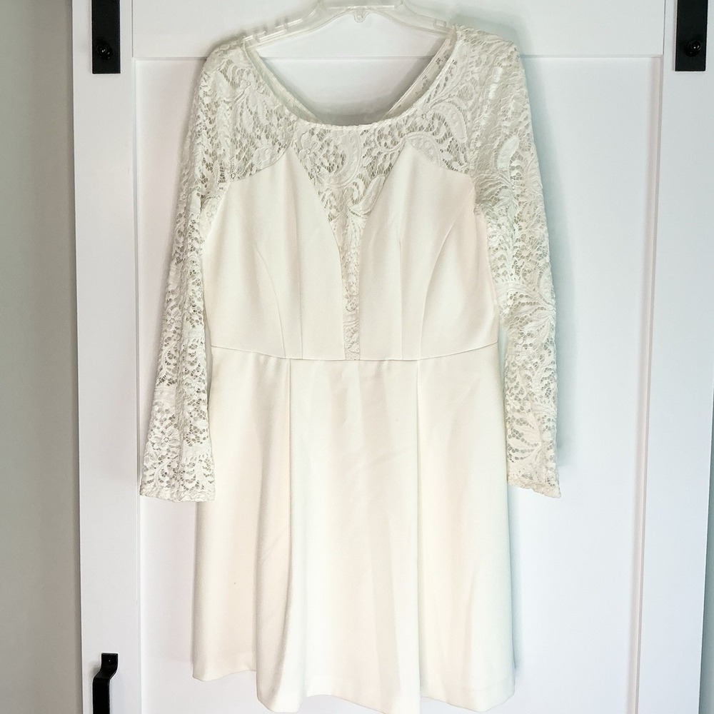 Gianni Bini Lace Fit & Flare Dress Ivory White Long‎ Sleeve Womens 12 Bridal